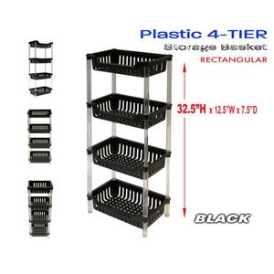 Plastic Rectangular Basket 4 Tier Black