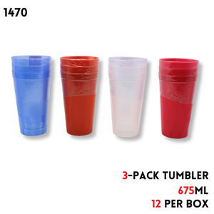 Plastic cups, 3 pack, mixed colors, 675 ml
