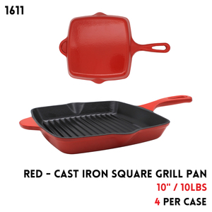 Red - Cast Iron Square Grill Pan 10IN