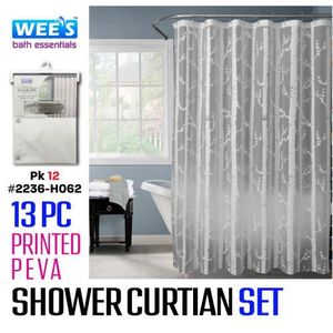 13PC Set 70 x 72" Printed Peva Curtain w. 12 Hooks Plastic