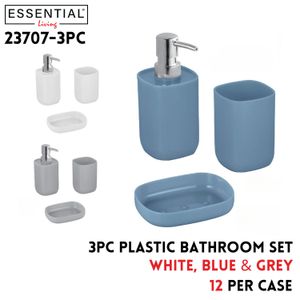 Plastic Bathroom Accessories, 3Pcs/Set, 3 Clrs Asst