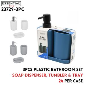 3pcs Set Plastic Bathroom Accessries, 4 Clrs Asst