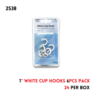 1" White Cup Hooks 6Pcs Pack