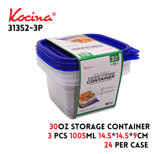 3 pk. 1005ml Square Storage Container 14.5*14.5*9CM 28g