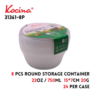 8pk. 750ml Round Storage Container 15*7cm 20g