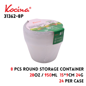 8pk. 950ml Round Storage Container 15*9cm 24g