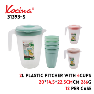 2L Plastic Pitcher with 4 Cups 20*14.5*22.5cm 128g 420ml Cup