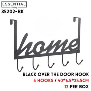 Home Door Hanger W/ 5 Hook, Black, 40x6.5x25.5cm
