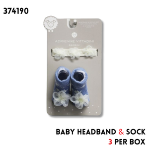 1 pk INFANT LT. DENIM HEATHER HEADBAND/SOCK SET C/P 36