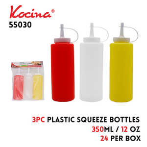 3pc.Plastic Mustard & Ketchup Bottles 7.5'