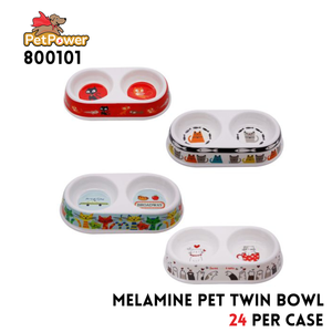 Melamine Pet Twin Bowl,Anti-Slip Bottom, Dual Decal