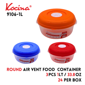 1Lt Round Air Vent Food Container (33.8oz) - Asstd Colors