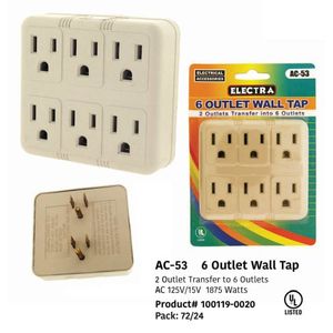 6 Outlet Wall Tap UL listed