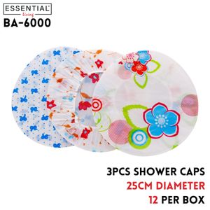 Shower caps, 3 assorted designs, 3pcs pk, Dia 25cm