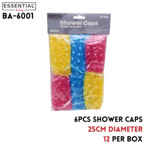 Shower Caps, 3 assorted designs, 6pcs pk, Dia 25cm