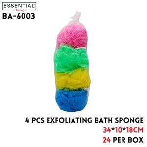 Exfoliating Bath Sponge, 4 colors, 4pcs pk, 34x10x18cm