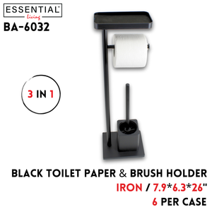 Toilet Paper&Brush Holder,plastic&iron,black,7.9"x6.3"x26"