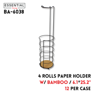 4 Roll Paper Holder With Bamboo, 6.1"X6.1"X25.2"