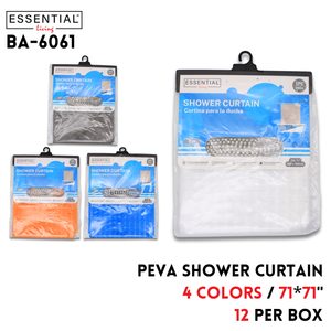 Shower Curtain, PEVA,71"X71", 4 colors