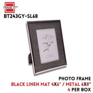 METAL FRAME 6X8" BLACK LINEN MAT 4X6" SILVER