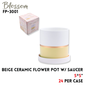 Flower Pot  w/saucer  5*5"  beige Ceramic