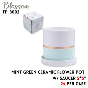 Flower Pot  w/saucer  5*5"  mint green ceramic