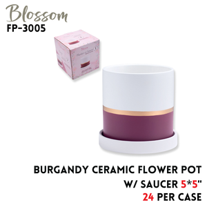 Flower Pot  w/saucer  5*5"  burgandy