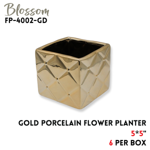 Porcelain Flower Planter 5x5" Gold