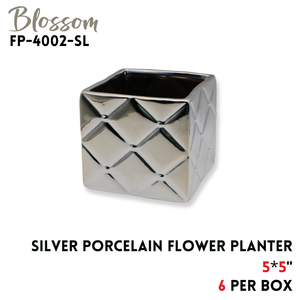 Porcelain Flower Planter 5x5" Silver