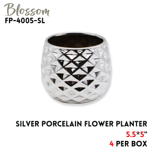Porcelain Flower Planter 5.5x5" Silver
