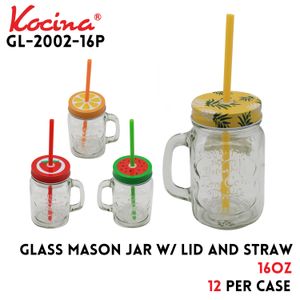 Glass Mason Jar w/Lid And Straw 16oz