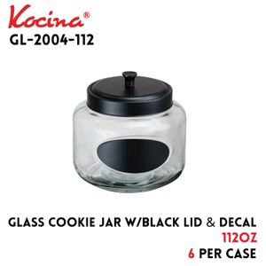 Glass Cookie Jar w/Black Lid & Decal  112oz