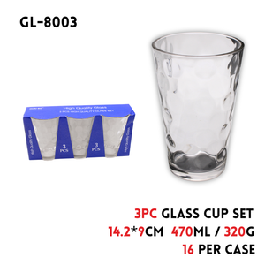 3pcs/set Glass Cup,14.2x9cm, 320g; 470ml, w/Color Box