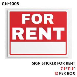 Sign Sticker, "For Rent", 7.9"x11.9"
