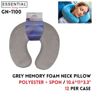 Memory Foam Neck Pillow Grey, 10.6??x11"3.3", Polyester+Spon