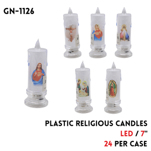 Religious Candles 7", Plastic And LED