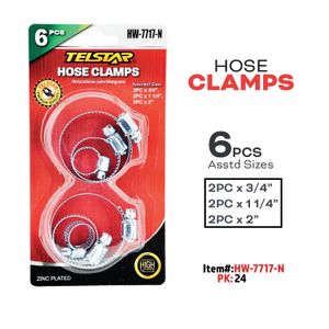Hose Clamps Assorted 6Pc, 2pcx3/4", 2pcx1-1/4", 2pcx2"