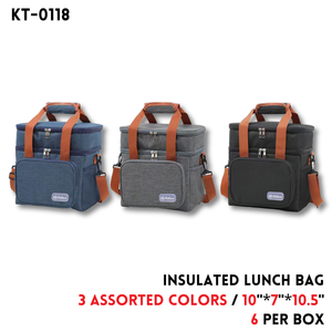 Insulated Lunch Bag 10"x7"x10.5",3 Color Asstd