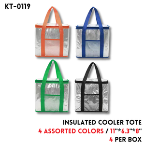 Insulated Cooler Bags 11"x6.3"x8",4 color Asstd