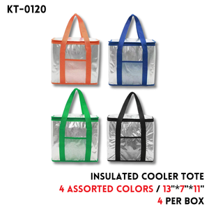 Insulated Cooler Bags 13"x7"x11",4 color Asstd