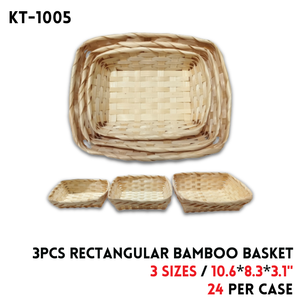 3pcs. Bamboo Basket RECT. 10.6"*8.3"*3.1", 3 Sizes