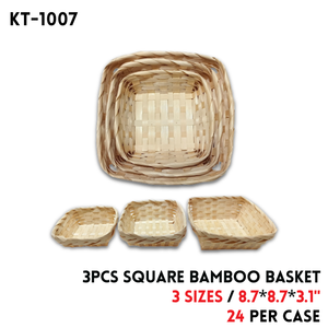 3pcs Bamboo Basket SQUARE 8.7"*8.7*3.1", 3 Sizes