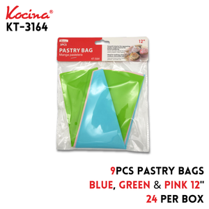 9pcs Pastry Bag blue, Green & Pink