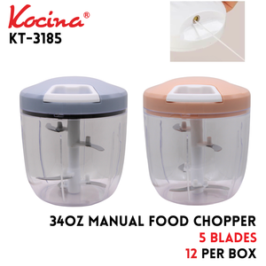34oz Manual Food Chopper 5 Blades, 2 Assorted Colors