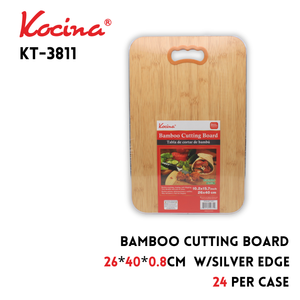 Bamboo Cutting Board, 26x40x0.8cm, w/ Silver Edge