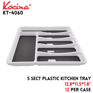 5 Sect Kitchen Tray, Plastic, 12.8"*11.5"*1.8", 495g