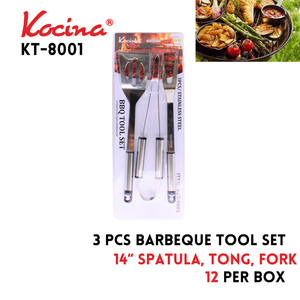 3 Pcs BBQ Tool Set, Spatula, Tongs & Fork