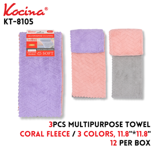 3pcs Square Towel, 11.8"x11.8",coral fleece,3 colors