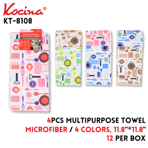 4pcs Square Towel, 11.8"x11.8",microfiber,4 colors