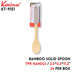 Bamboo Solid Spoon w/ tpr handle,11.2"x2.5"x0.3", Grey